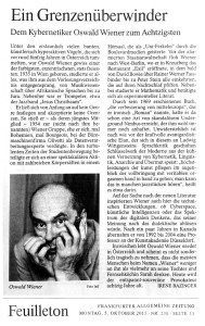 ART at Berlin - Frankfurter Allgemeine Zeitung 5. 10.2015 - Oswald Wiener - via CFA Berlin